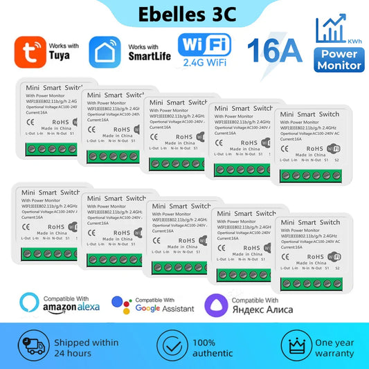 16A Tuya WiFi Smart Switch Module with Power Monitor